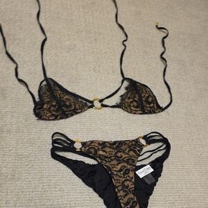 Beach Bunny Black and Gold Bikini Set